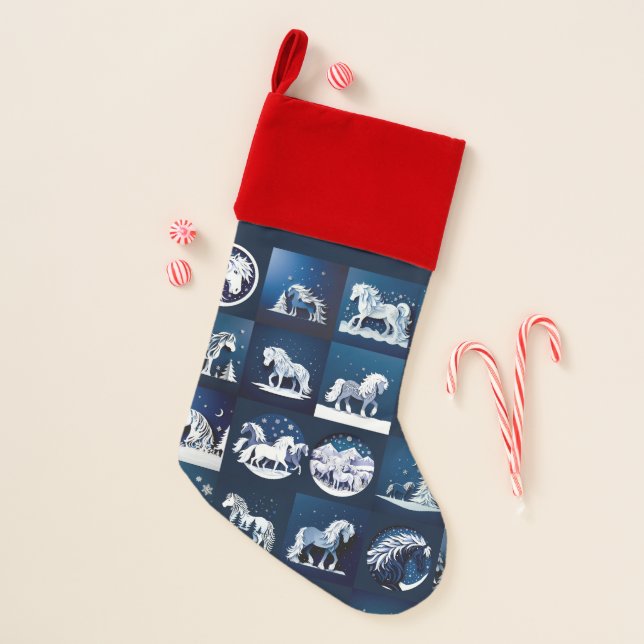 Christmas horses in blue stocking (Front)