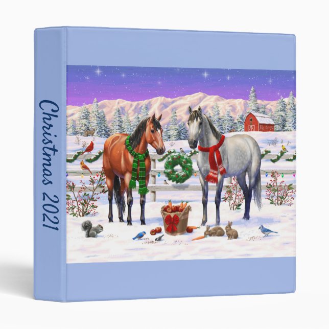 Christmas Horses in Snow 3 Ring Binder (Front/Spine)