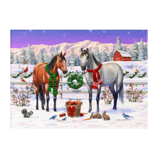 Christmas Horses in Snow Acrylic Print (Front)