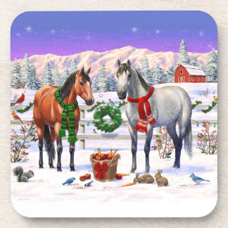 Christmas Horses in Snow Beverage Coaster