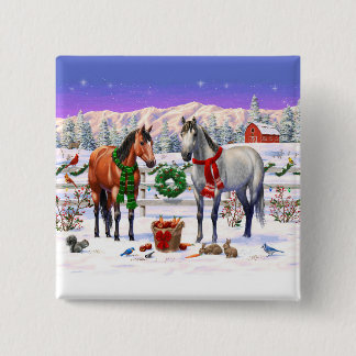 Christmas Horses in Snow Button