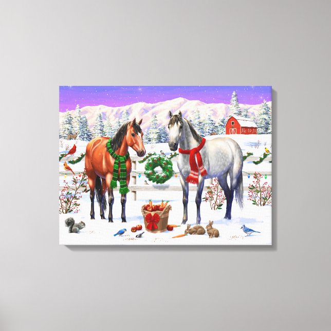 Christmas Horses in Snow Canvas Print (Front)