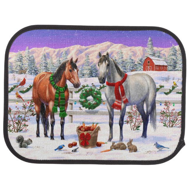 Christmas Horses in Snow Car Floor Mat (Rear)