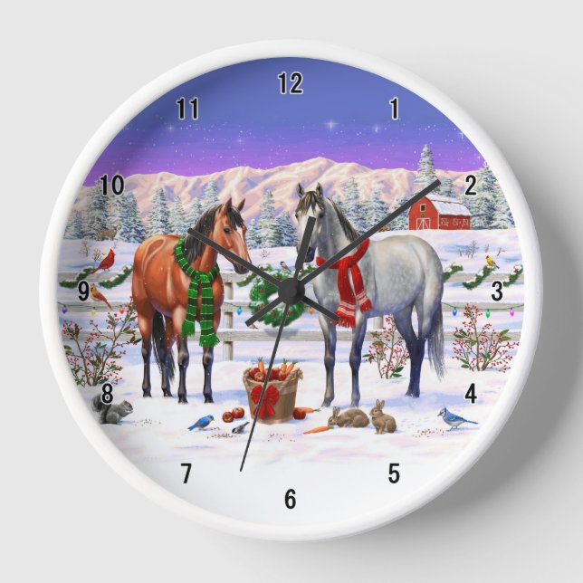 Christmas Horses in Snow Clock (Front)