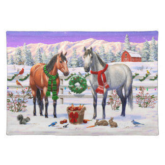Christmas Horses in Snow Cloth Placemat