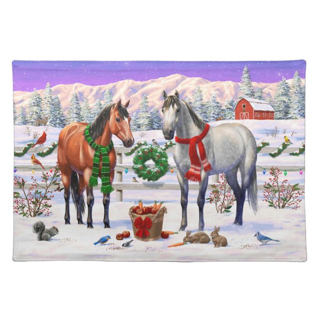 Christmas Horses in Snow Cloth Placemat (Front)
