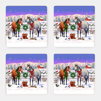 Christmas Horses in Snow Coaster Set