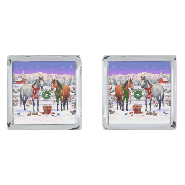 Christmas Horses in Snow Cufflinks (Front)