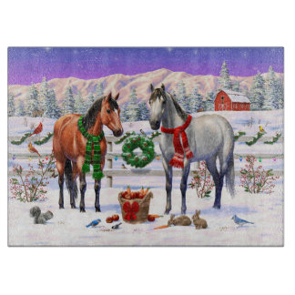 Christmas Horses in Snow Cutting Board