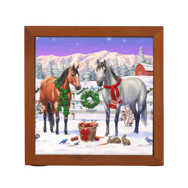 Christmas Horses in Snow Desk Organizer (Front)