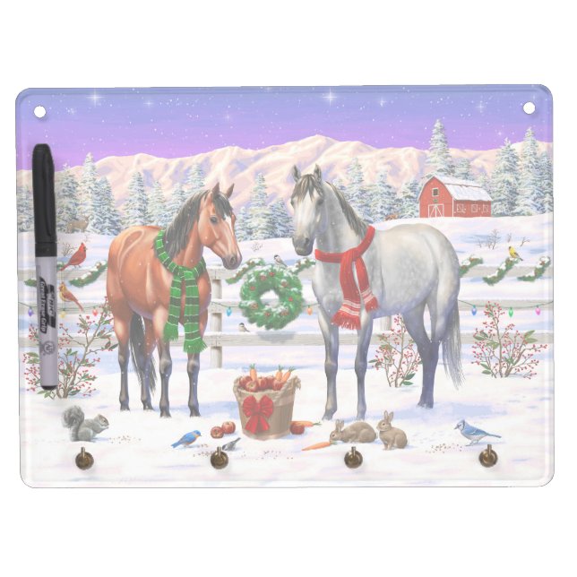 Christmas Horses in Snow Dry Erase Board With Keychain Holder (Front)