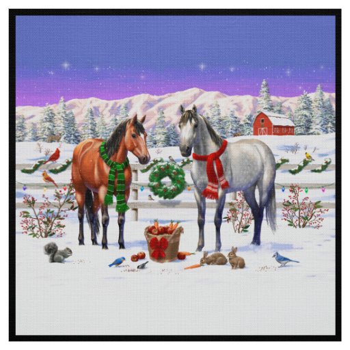 Christmas Horses in Snow Fabric