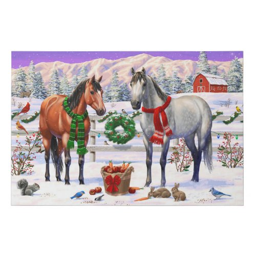 Christmas Horses in Snow Faux Canvas Print