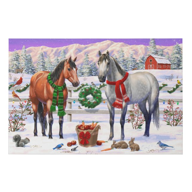 Christmas Horses in Snow Faux Canvas Print (Front)
