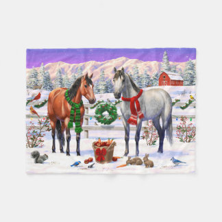 Christmas Horses in Snow Fleece Blanket