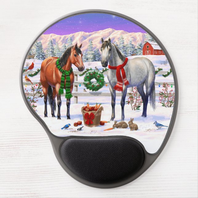 Christmas Horses in Snow Gel Mouse Pad (Front)