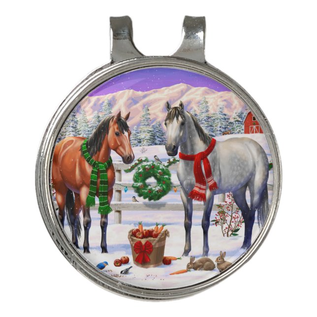 Christmas Horses in Snow Golf Hat Clip (Front)