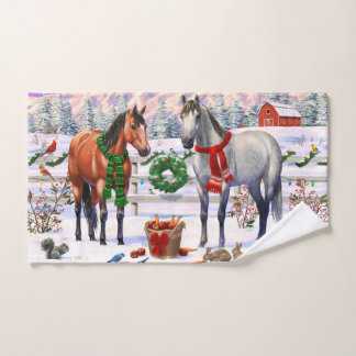Christmas Horses in Snow Hand Towel