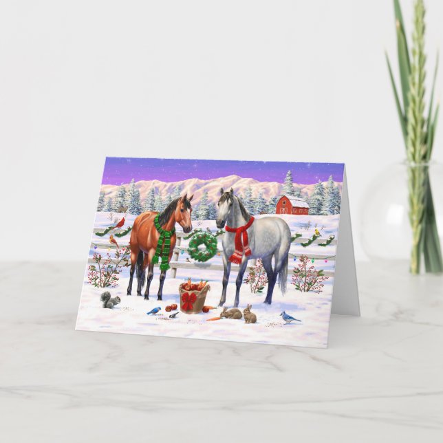 Christmas Horses in Snow Holiday Card (Front)