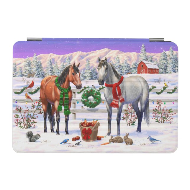 Christmas Horses in Snow iPad Mini Cover (Horizontal)