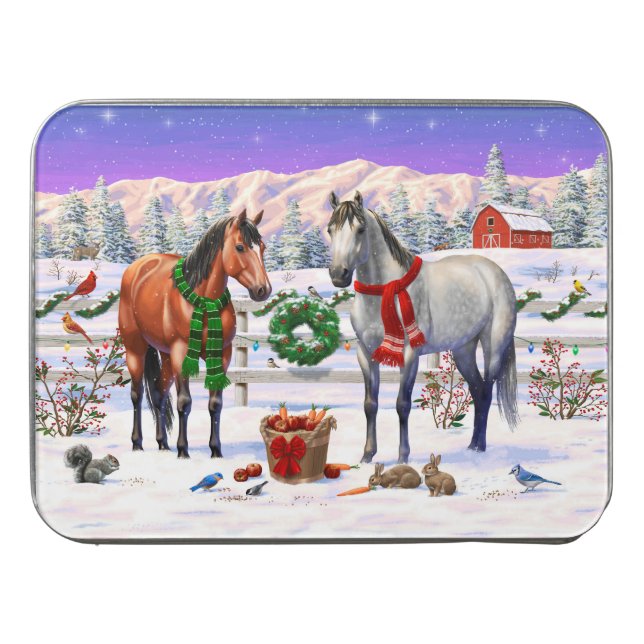 Christmas Horses in Snow Jigsaw Puzzle (Case Horizontal)