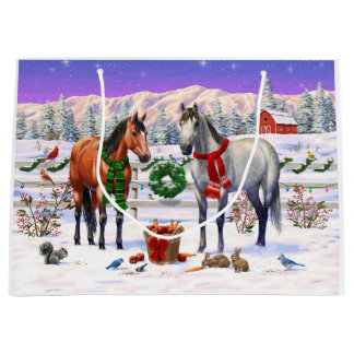 Christmas Horses in Snow Large Gift Bag
