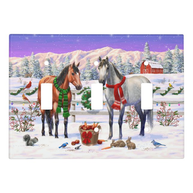 Christmas Horses in Snow Light Switch Cover (Front)