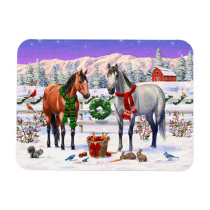Christmas Horses in Snow Magnet