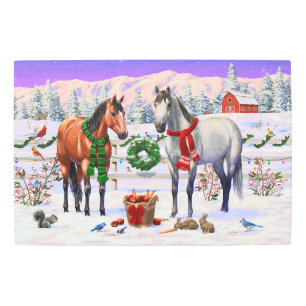 Christmas Horses in Snow Metal Print
