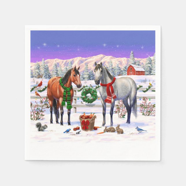Christmas Horses in Snow Napkins (Front)