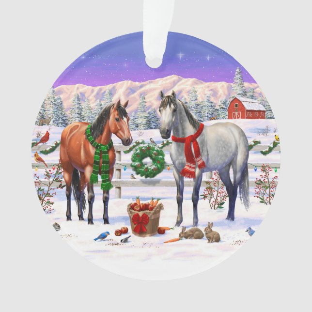 Christmas Horses in Snow Ornament (Front)