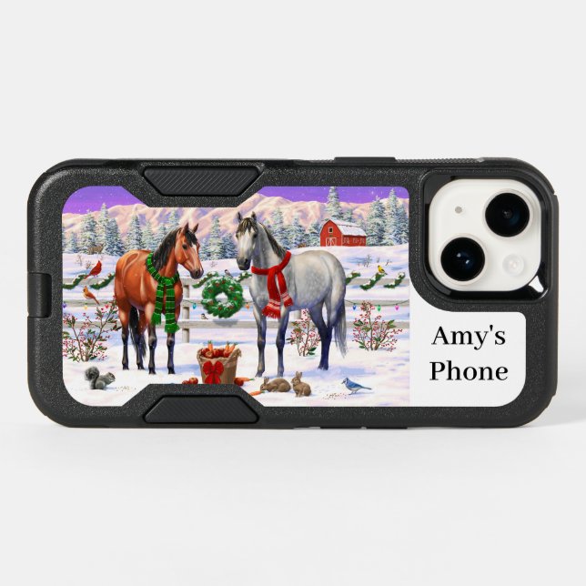 Christmas Horses in Snow Otterbox iPhone Case (Back Horizontal)