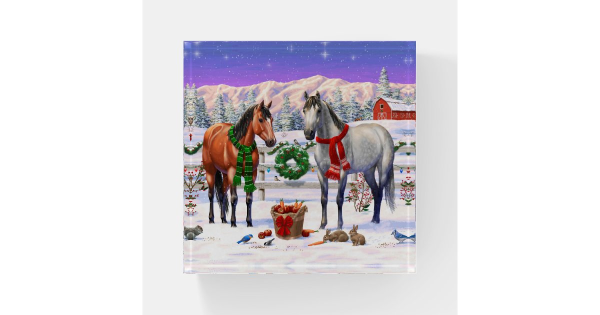 Christmas Horses in Snow Paperweight | Zazzle