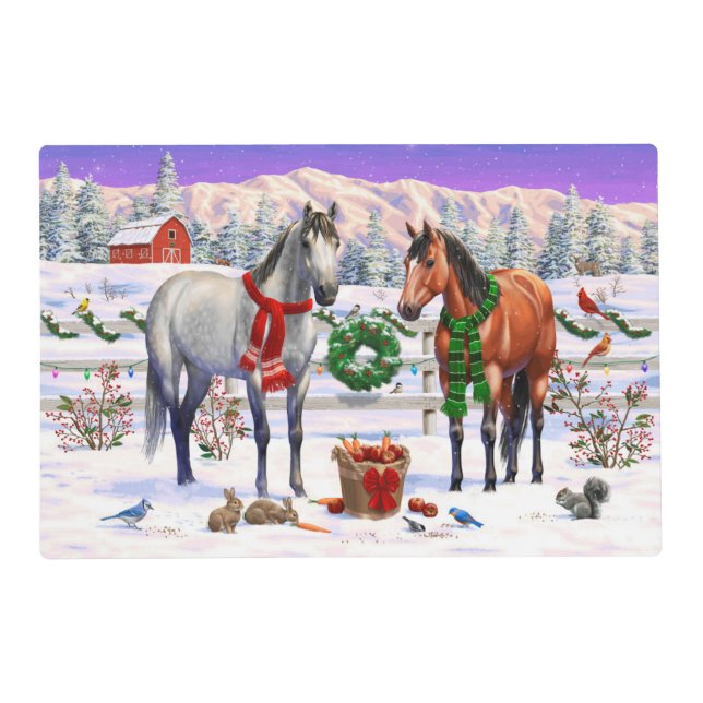 Christmas Horses in Snow Placemat (Back)