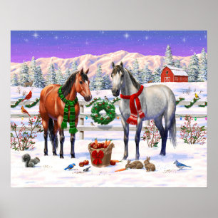 Christmas Horses in Snow Poster