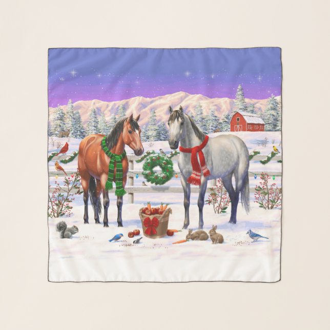 Christmas Horses in Snow Scarf (Front)