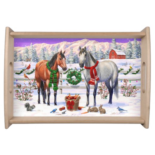 Christmas Horses in Snow Serving Tray