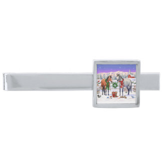 Christmas Horses in Snow Silver Finish Tie Bar