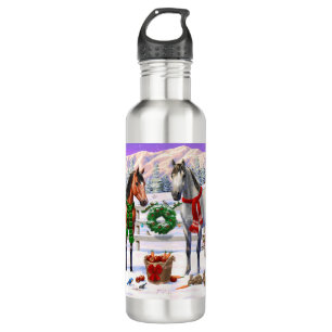 Christmas Horses in Snow Stainless Steel Water Bottle