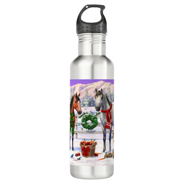 Christmas Horses in Snow Stainless Steel Water Bottle (Front)