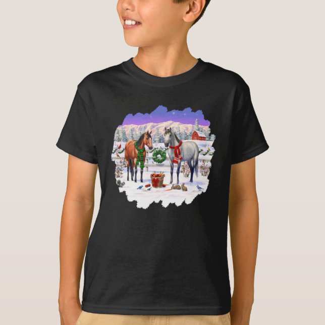 Christmas Horses in Snow T-Shirt (Front)
