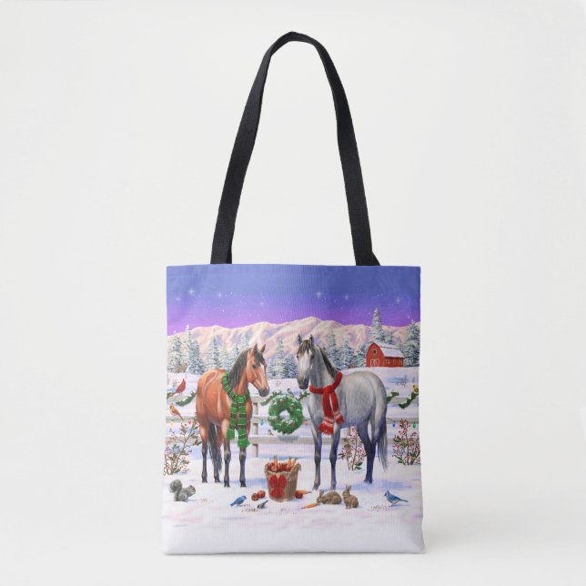 Christmas Horses in Snow Tote Bag (Front)