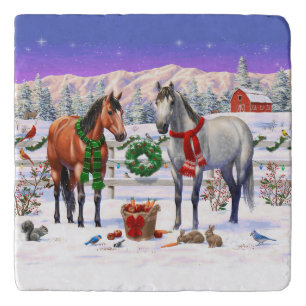 Christmas Horses in Snow Trivet