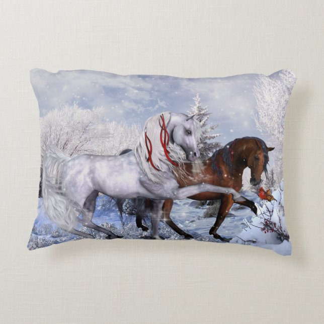 Christmas Horses Throw Pillow (Back)