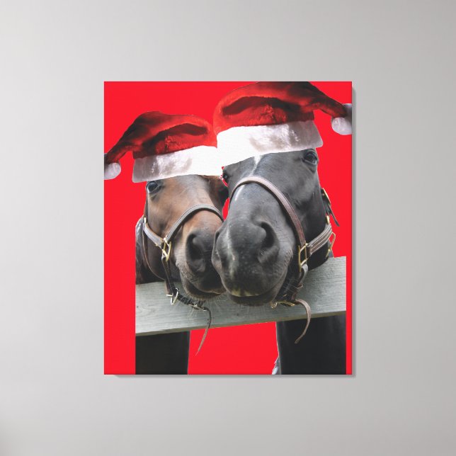 Christmas Horses wearing Santa Claus Hats Canvas Print (Front)