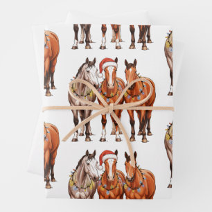 Christmas Horses Western Cowboy Santa Hat Farm Wrapping Paper Sheets