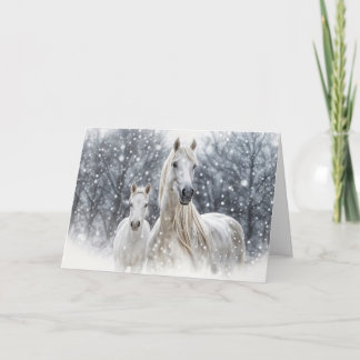 Christmas Horses White Mare and Foal in the Snow Holiday Card