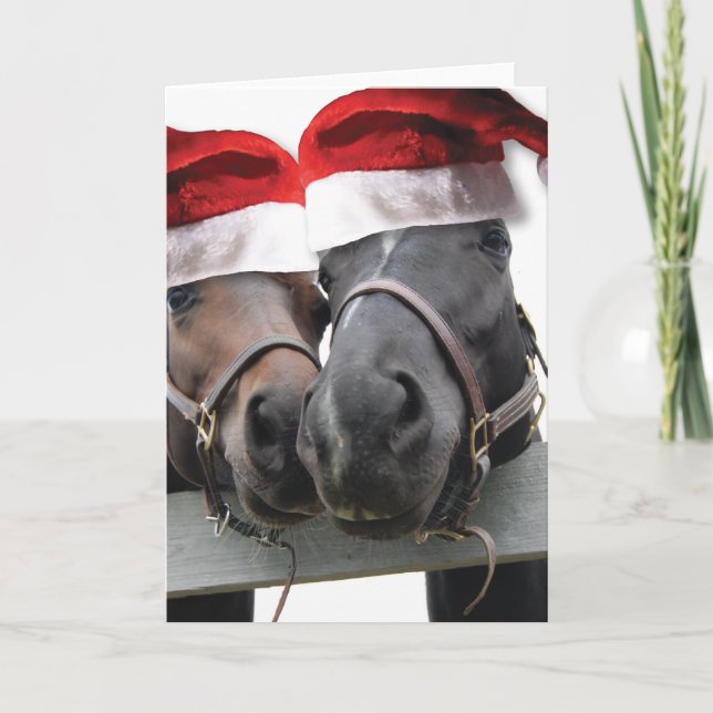 Christmas Horses With Santa Hats Holiday Card (Front)