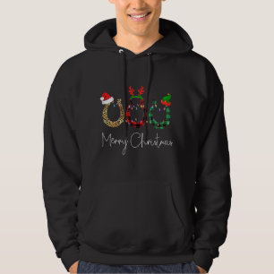 Christmas Horseshoe Leopard Plaid Santa Hat Horse  Hoodie