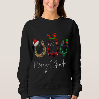 Christmas Horseshoe Leopard Plaid Santa Hat Horse Sweatshirt
